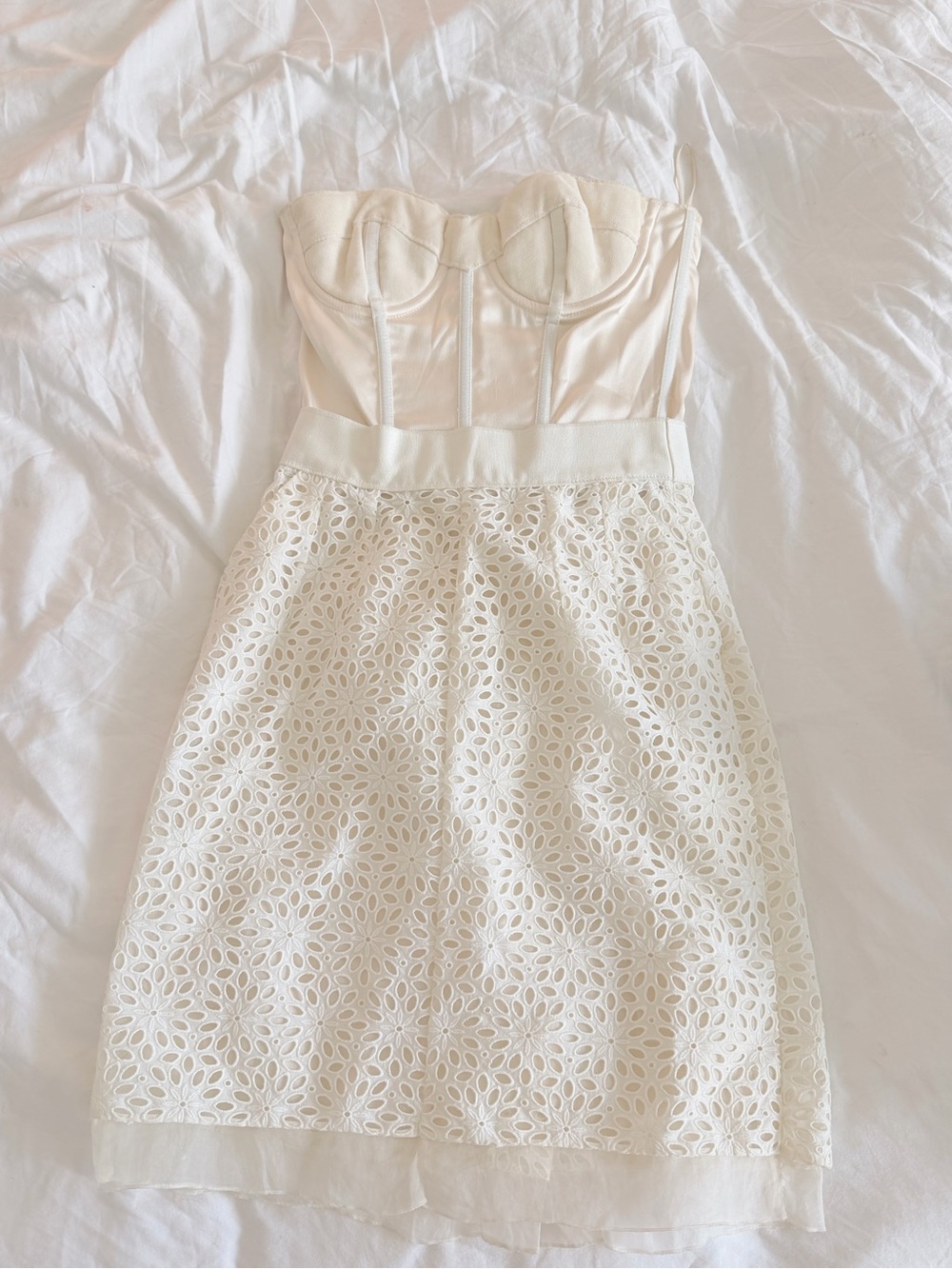 Dolce & Gabbana Strapless Cream Lace Overlay Dress
